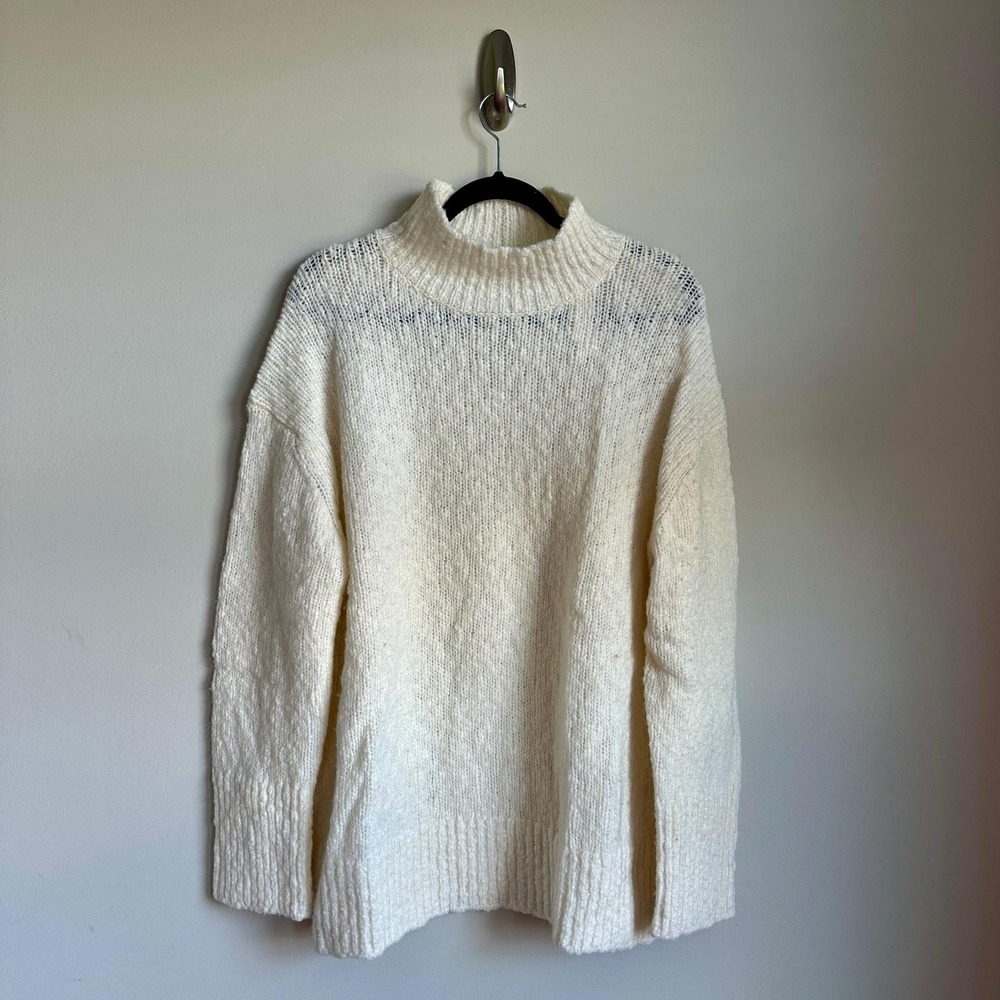 Vince Sweater Womens Large Cream Ivory‎ Turtleneck Wool Blend Ribbed Chunky NWT